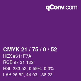 Color code: CMYK 21 / 75 / 0 / 52 | qconv.com