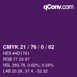 颜色代码: CMYK 21 / 76 / 0 / 62 | qconv.com