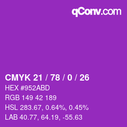 Color code: CMYK 21 / 78 / 0 / 26 | qconv.com