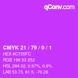 颜色代码: CMYK 21 / 79 / 0 / 1 | qconv.com