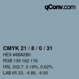 颜色代码: CMYK 21 / 8 / 0 / 31 | qconv.com