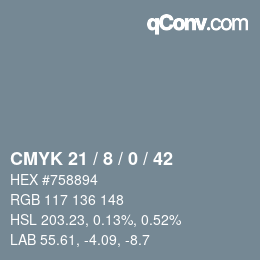 Farbcode: CMYK 21 / 8 / 0 / 42 | qconv.com