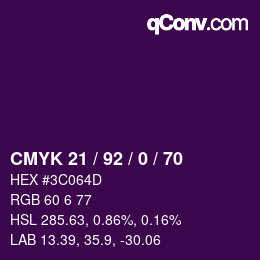 カラーコード: CMYK 21 / 92 / 0 / 70 | qconv.com