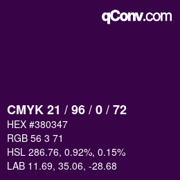 Farbcode: CMYK 21 / 96 / 0 / 72 | qconv.com