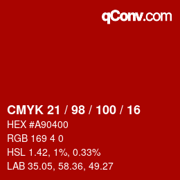 Color code: CMYK 21 / 98 / 100 / 16 | qconv.com
