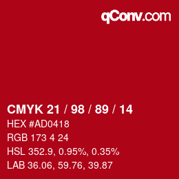 Color code: CMYK 21 / 98 / 89 / 14 | qconv.com