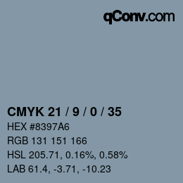 カラーコード: CMYK 21 / 9 / 0 / 35 | qconv.com