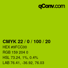 Code couleur: CMYK 22 / 0 / 100 / 20 | qconv.com
