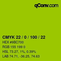 颜色代码: CMYK 22 / 0 / 100 / 22 | qconv.com