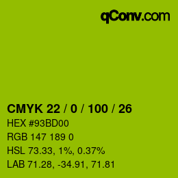 颜色代码: CMYK 22 / 0 / 100 / 26 | qconv.com