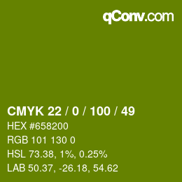 Code couleur: CMYK 22 / 0 / 100 / 49 | qconv.com