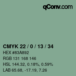 颜色代码: CMYK 22 / 0 / 13 / 34 | qconv.com