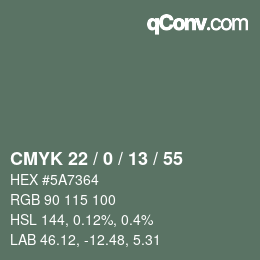 Color code: CMYK 22 / 0 / 13 / 55 | qconv.com