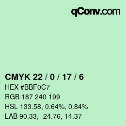 Color code: CMYK 22 / 0 / 17 / 6 | qconv.com