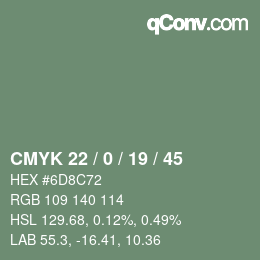 Farbcode: CMYK 22 / 0 / 19 / 45 | qconv.com