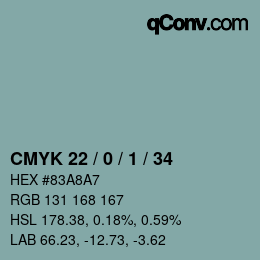 カラーコード: CMYK 22 / 0 / 1 / 34 | qconv.com