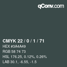 Color code: CMYK 22 / 0 / 1 / 71 | qconv.com