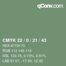 Farbcode: CMYK 22 / 0 / 21 / 43 | qconv.com
