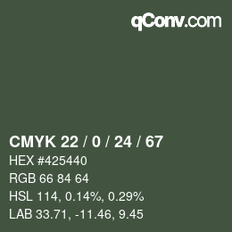 カラーコード: CMYK 22 / 0 / 24 / 67 | qconv.com