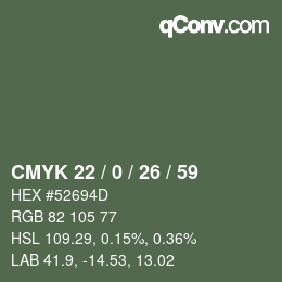 カラーコード: CMYK 22 / 0 / 26 / 59 | qconv.com