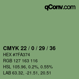 Farbcode: CMYK 22 / 0 / 29 / 36 | qconv.com