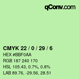 Farbcode: CMYK 22 / 0 / 29 / 6 | qconv.com