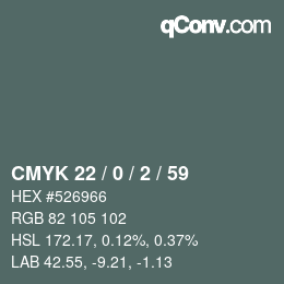 Color code: CMYK 22 / 0 / 2 / 59 | qconv.com