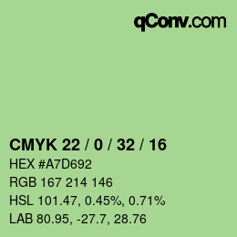 カラーコード: CMYK 22 / 0 / 32 / 16 | qconv.com