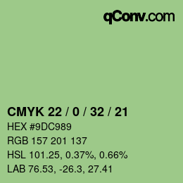 Farbcode: CMYK 22 / 0 / 32 / 21 | qconv.com
