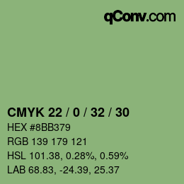 颜色代码: CMYK 22 / 0 / 32 / 30 | qconv.com