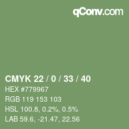 Farbcode: CMYK 22 / 0 / 33 / 40 | qconv.com