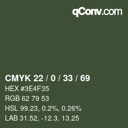 Farbcode: CMYK 22 / 0 / 33 / 69 | qconv.com