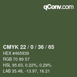 Color code: CMYK 22 / 0 / 36 / 65 | qconv.com