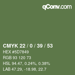 Farbcode: CMYK 22 / 0 / 39 / 53 | qconv.com