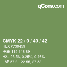 カラーコード: CMYK 22 / 0 / 40 / 42 | qconv.com