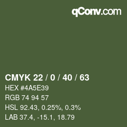 カラーコード: CMYK 22 / 0 / 40 / 63 | qconv.com