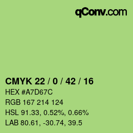 Color code: CMYK 22 / 0 / 42 / 16 | qconv.com