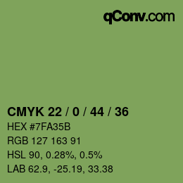 カラーコード: CMYK 22 / 0 / 44 / 36 | qconv.com