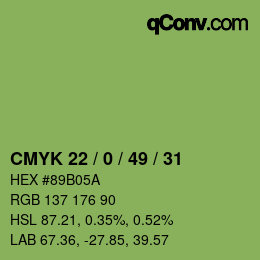 颜色代码: CMYK 22 / 0 / 49 / 31 | qconv.com