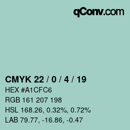 颜色代码: CMYK 22 / 0 / 4 / 19 | qconv.com