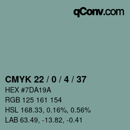 Color code: CMYK 22 / 0 / 4 / 37 | qconv.com