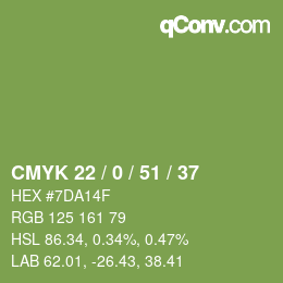 Color code: CMYK 22 / 0 / 51 / 37 | qconv.com