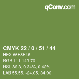 Farbcode: CMYK 22 / 0 / 51 / 44 | qconv.com