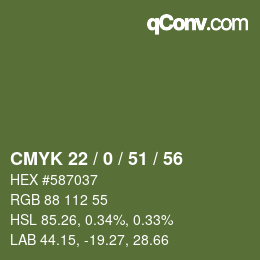 Farbcode: CMYK 22 / 0 / 51 / 56 | qconv.com