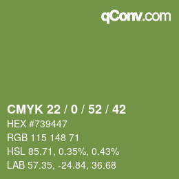 Color code: CMYK 22 / 0 / 52 / 42 | qconv.com