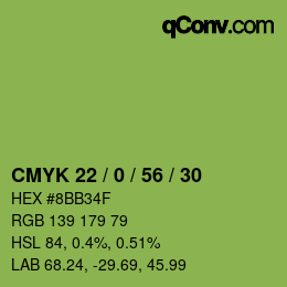 颜色代码: CMYK 22 / 0 / 56 / 30 | qconv.com