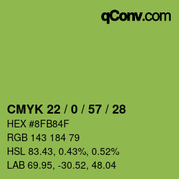 Farbcode: CMYK 22 / 0 / 57 / 28 | qconv.com