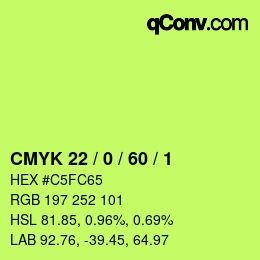 カラーコード: CMYK 22 / 0 / 60 / 1 | qconv.com