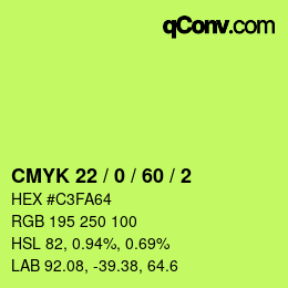 カラーコード: CMYK 22 / 0 / 60 / 2 | qconv.com