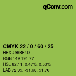 Color code: CMYK 22 / 0 / 60 / 25 | qconv.com